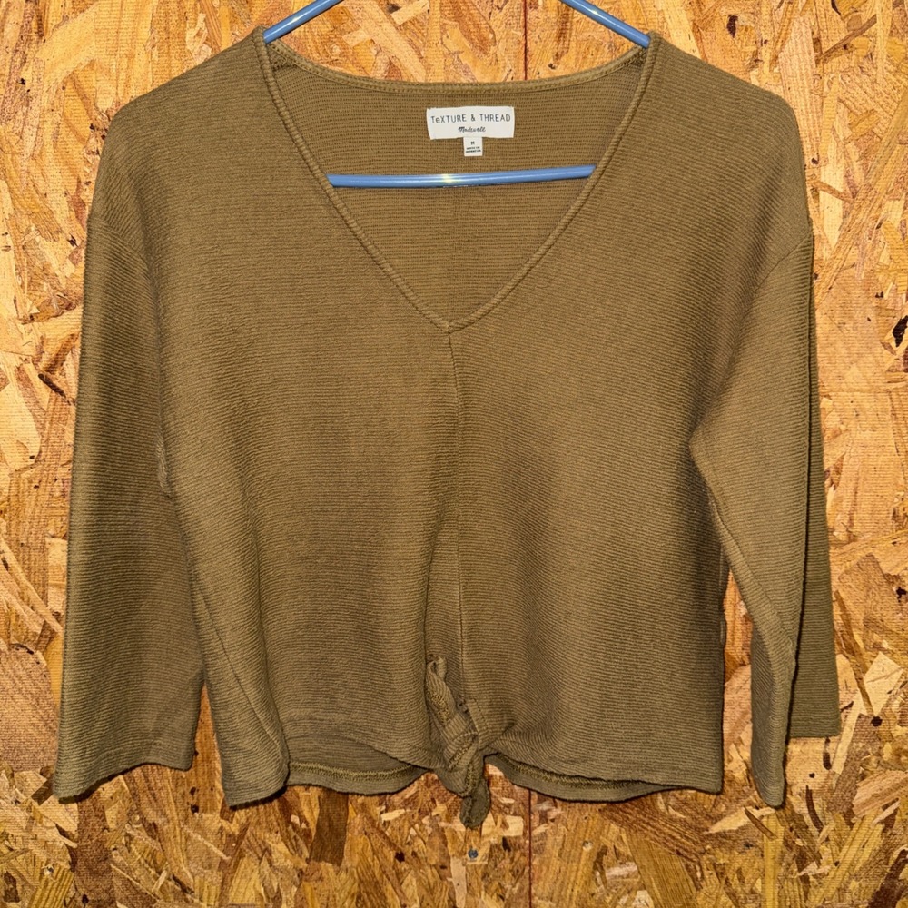 Texture & Thread Madewell Green Tie Front Knit Top Bohemian Lagenlook Layering M
